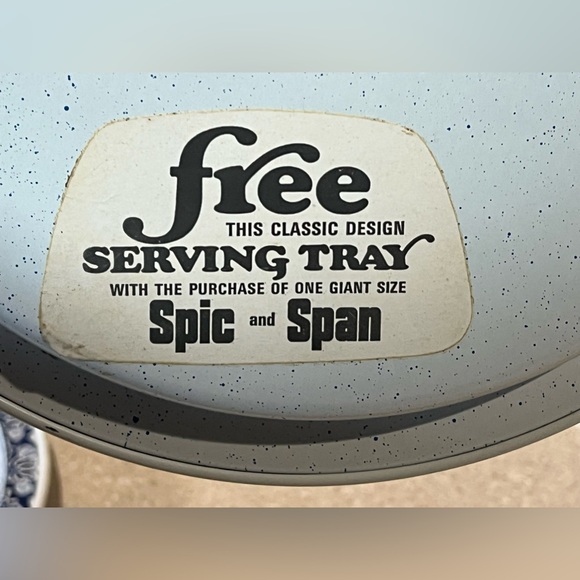 Bundle VINTAGE 2 Ming BLUE White METAL Trays USA Spic SPAN - Picture 4 of 11